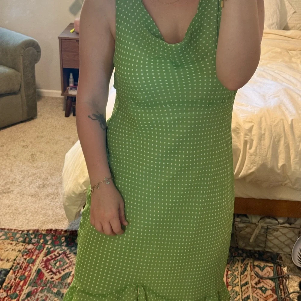 Silk Green Polka Dot Dress - Picture 2 of 4
